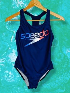 Speedo Metallic Logo Open Back Racing Competition Training One Piece Swimsuit 12